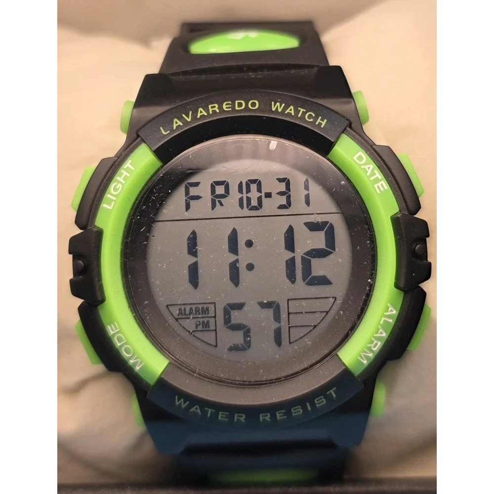 Lavaredo Digital Sports Watch Unisex Blk/green Water Resistant To 50 Meters #289